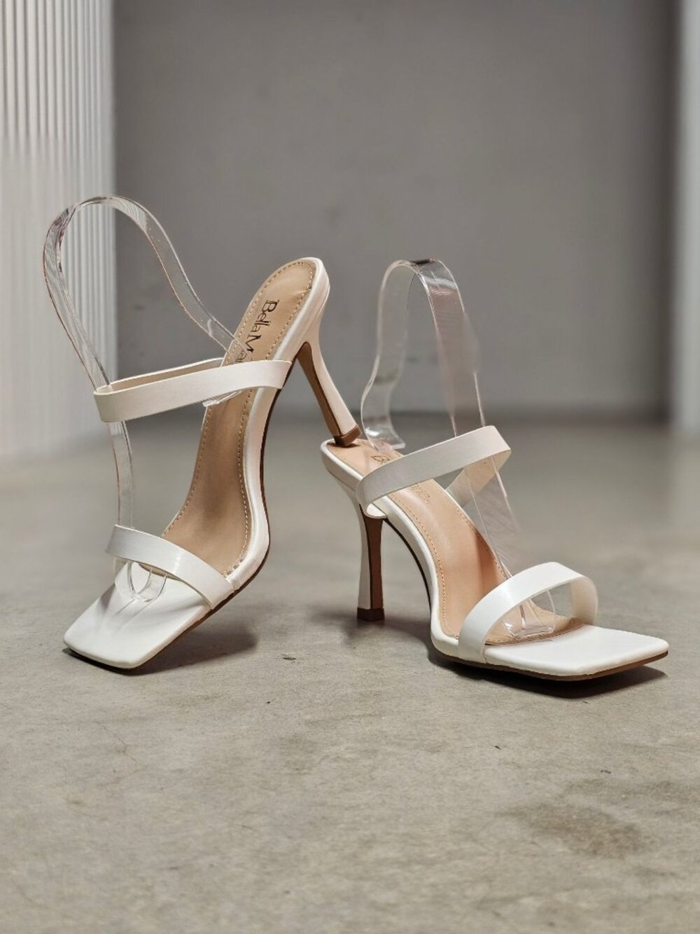 Square Toe White Strappy High Heel Sandals With Double Strap Design For Women - Picture 13 of 13
